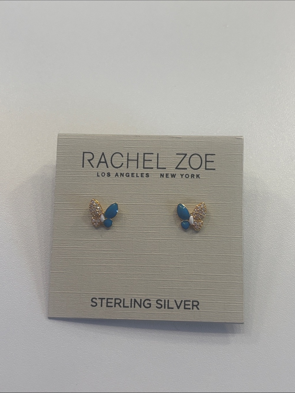 Rachel Zoe Gold & Blue Butterfly Stud Earrings